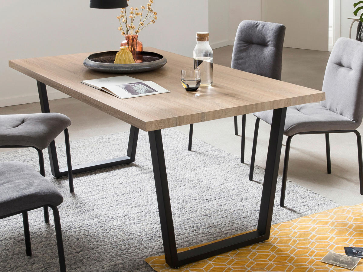 ESSTISCH rechteckig Naturfarben, Schwarz  - Schwarz/Naturfarben, Design, Holzwerkstoff/Metall (160/90/75cm) - Livetastic