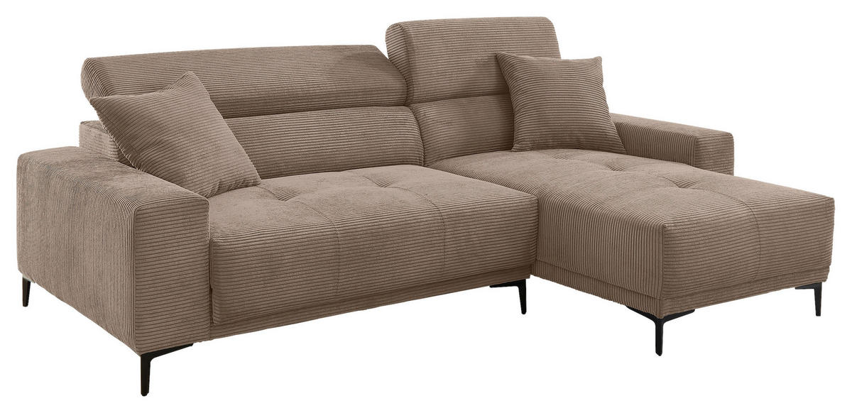ECKSOFA Cord Graubraun  - Graubraun/Schwarz, Basics, Textil/Metall (250/183cm) - Livetastic