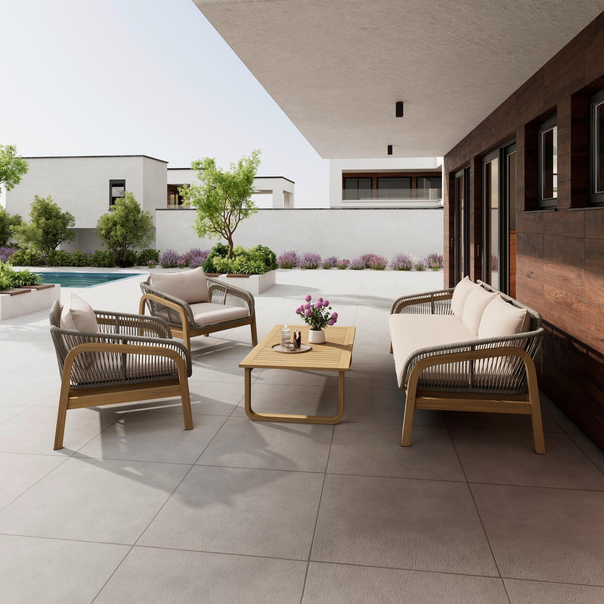 LOUNGE GARNITURA   drvo, metal, tekstil  smeđa, bež    - prirodne boje/bež, Moderno, drvo/metal - Ambia Garden