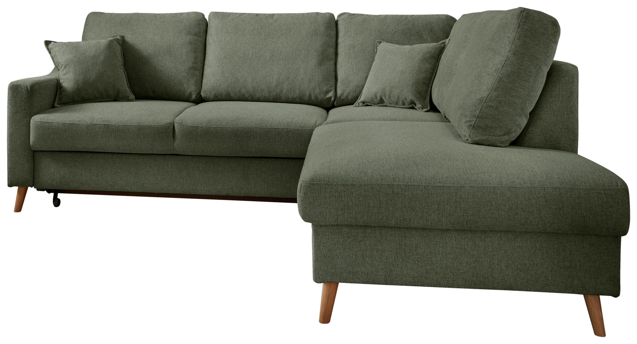 ECKSOFA Valentina Dunkelgrün Chenille  - Dunkelgrün/Naturfarben, MODERN, Holz/Textil (230/200cm) - Livetastic