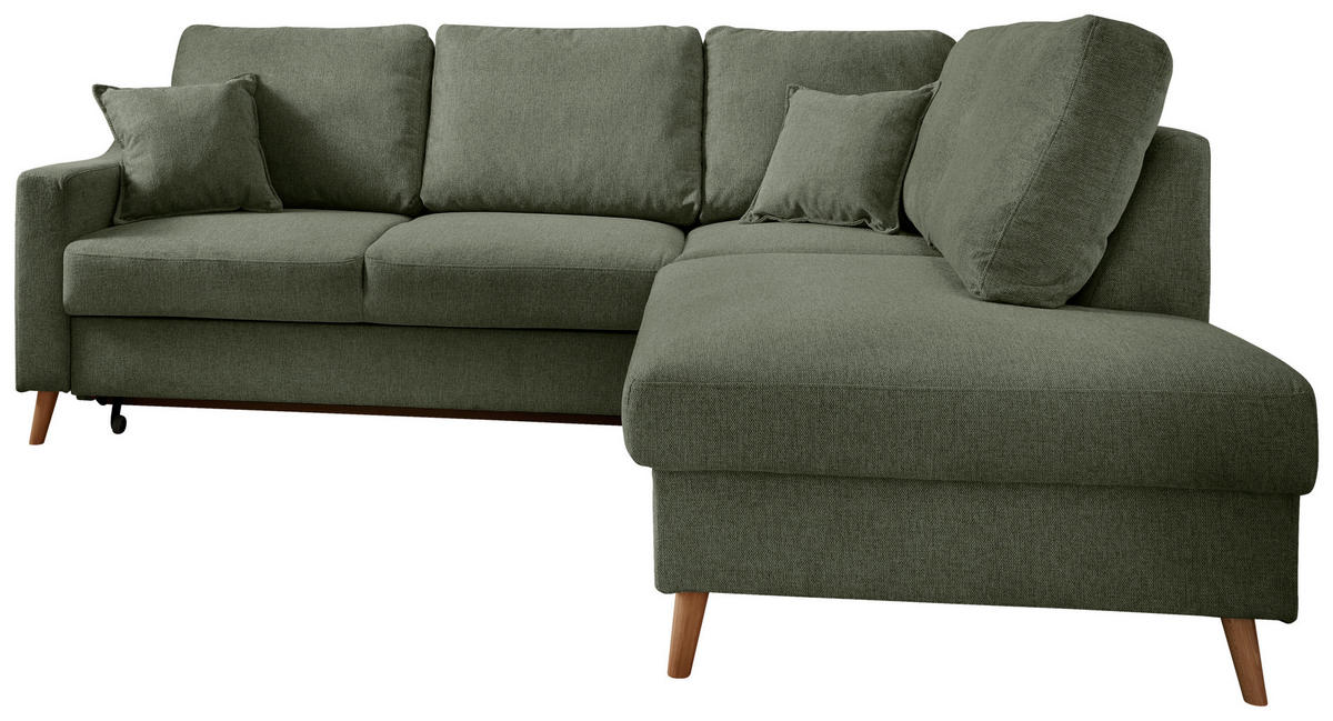 ECKSOFA in Chenille Dunkelgrün  - Dunkelgrün/Naturfarben, Modern, Holz/Textil (230/200cm) - Livetastic