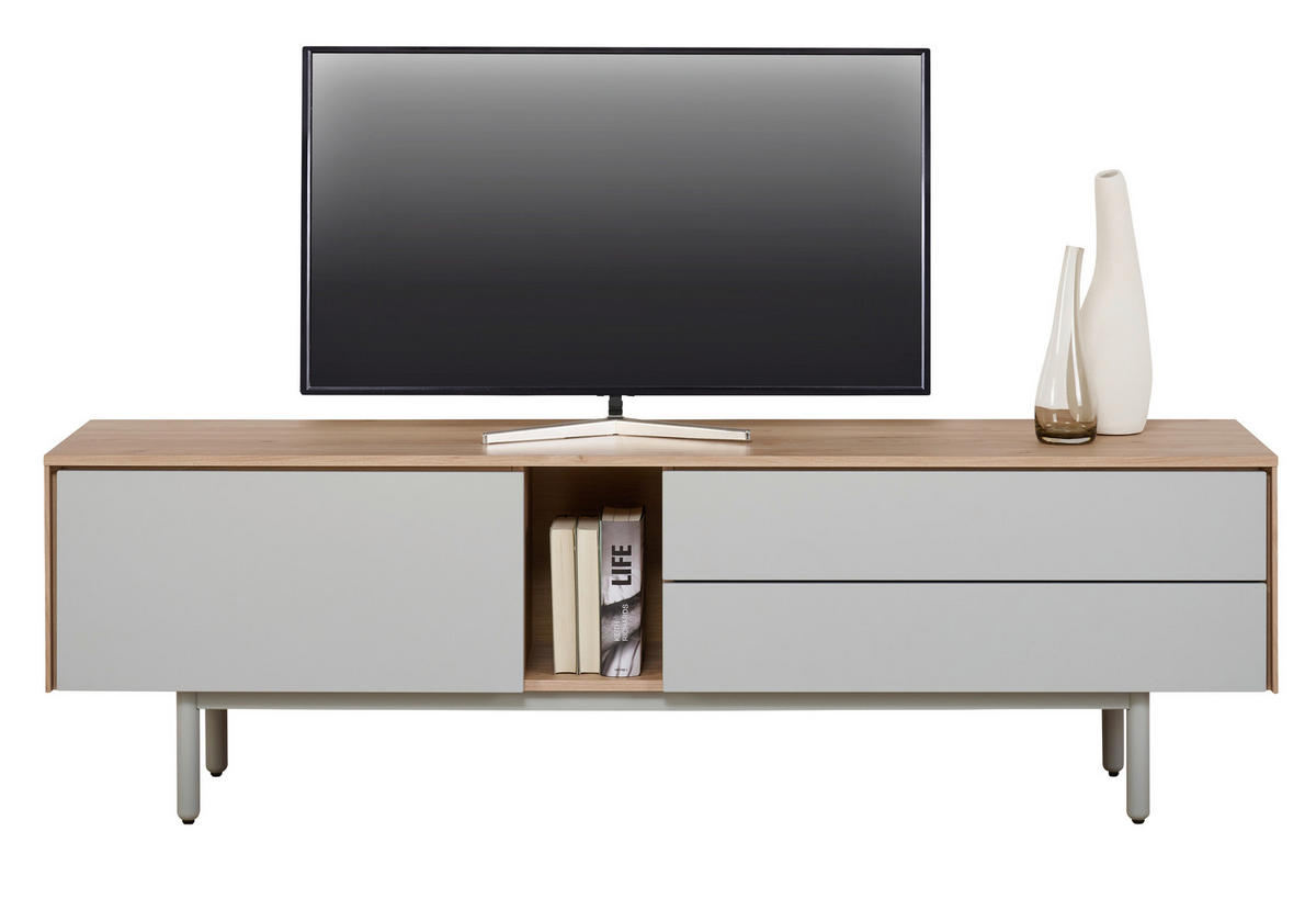 TV-SZEKRÉNY 180/56/40 cm  - tölgyfa/szürke, Design, faalapú anyag/fa (180/56/40cm) - home24