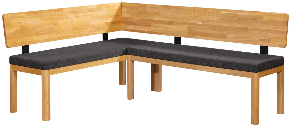 ECKBANK 171/248 cm Webstoff Schwarz, Eichefarben Eiche vollmassiv   - Eichefarben/Schwarz, KONVENTIONELL, Holz/Textil (171/248cm) - Linea Natura