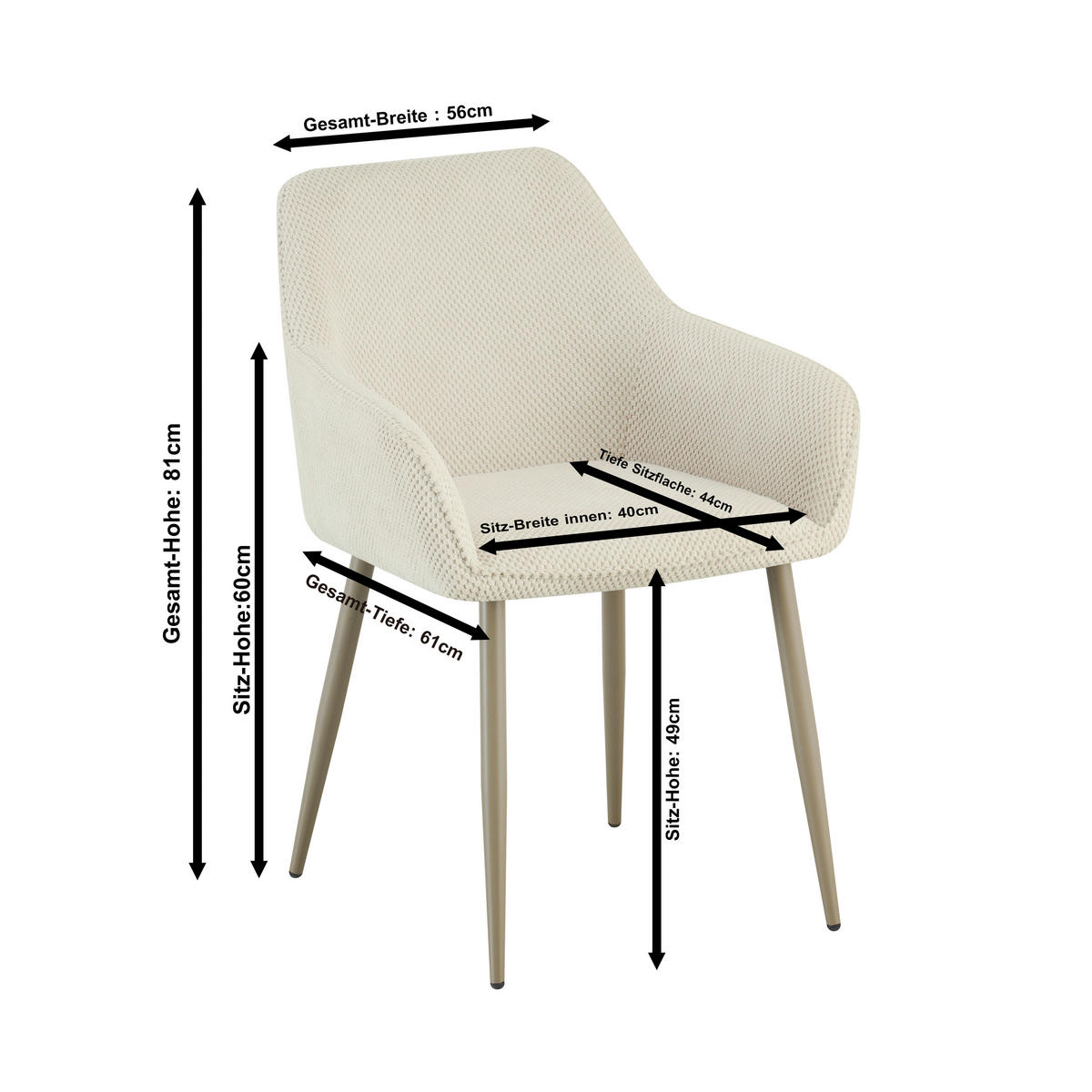 ARMLEHNSTUHL  in Eisen Webstoff  - Beige, KONVENTIONELL, Textil/Metall (56/81/61cm) - MID.YOU