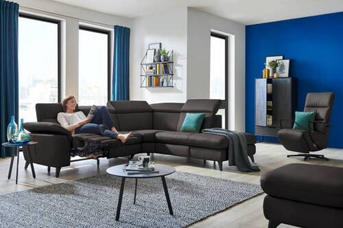 ECKSOFA in Echtleder Dunkelbraun  - Dunkelbraun/Schwarz, Design, Leder/Metall (285/239cm) - Cantus