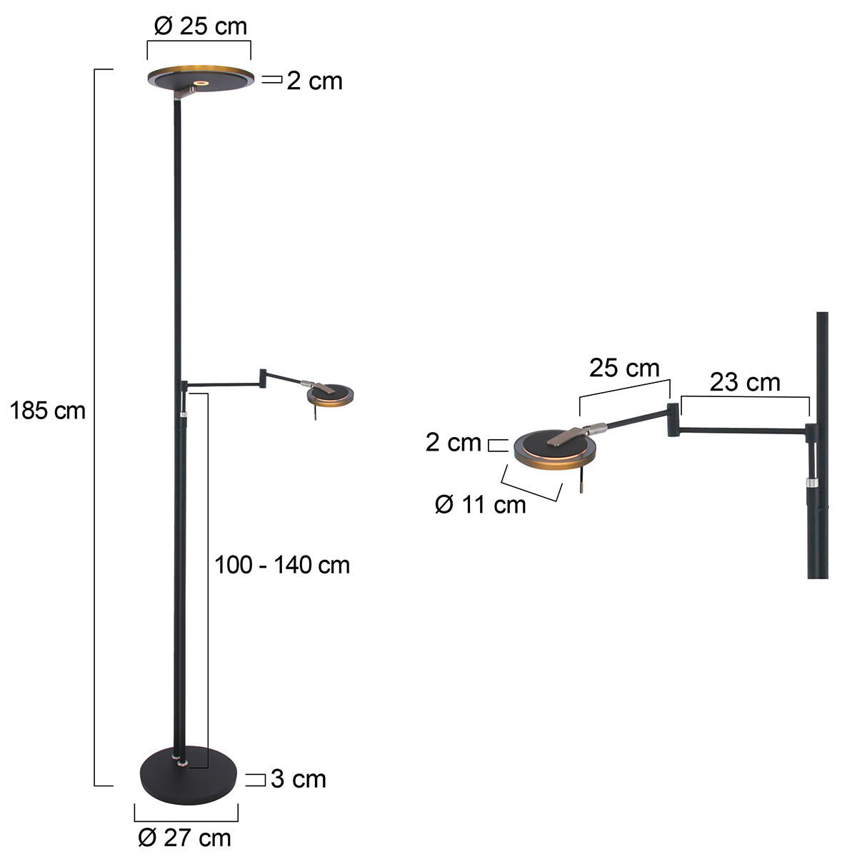 STEHLEUCHTE 55/185 cm    - Schwarz, Design, Glas/Metall (55/185cm)