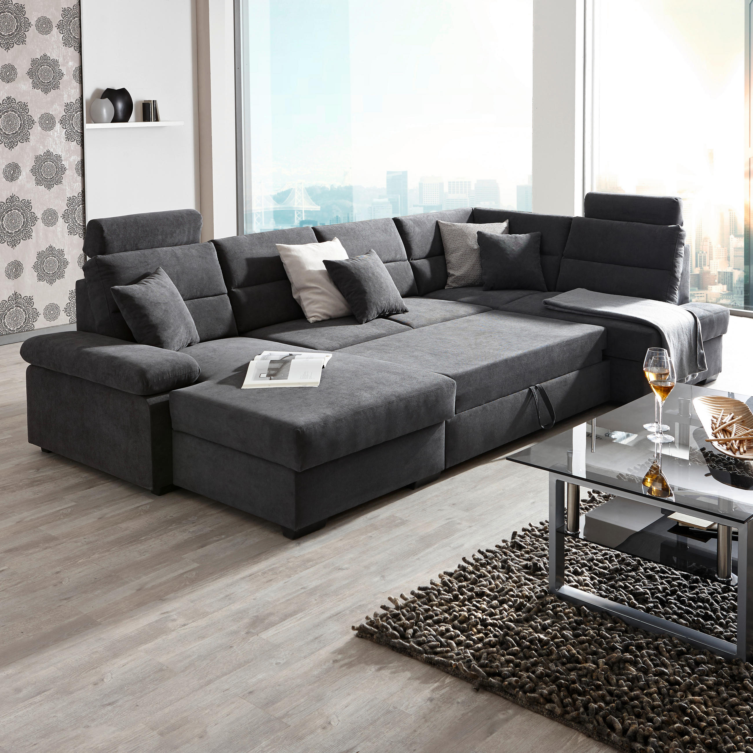 SOFFA i tyg antracit  - mörkbrun/antracit, Klassisk, textil/plast (166/319/183cm) - Best Price