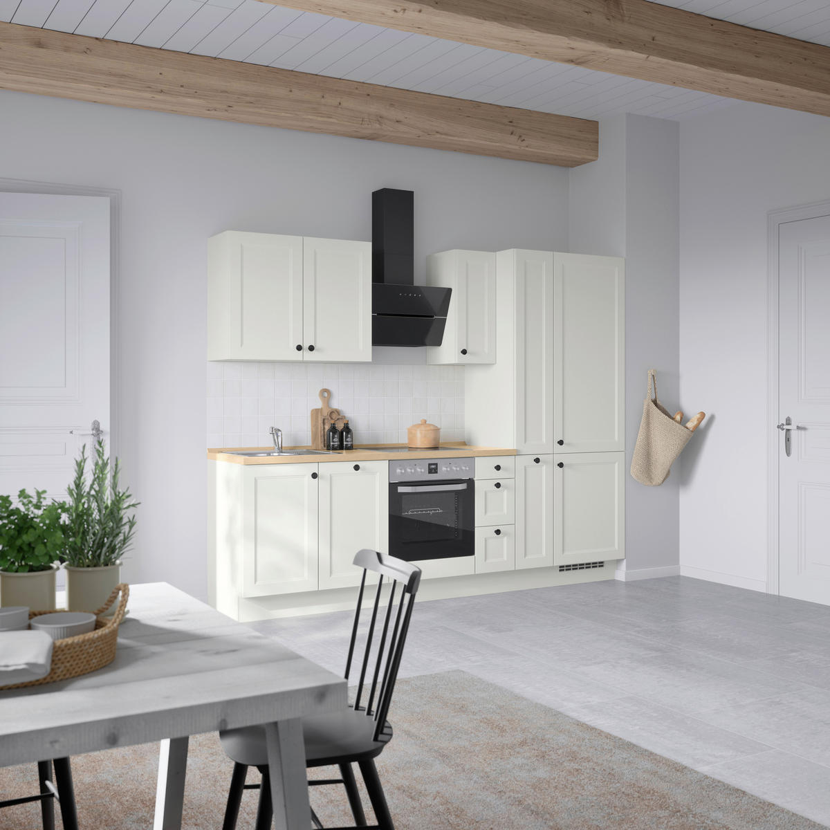 KÜCHENBLOCK Cascada 270 cm  in Weiß, Eichefarben  - Eichefarben/Schwarz, MODERN, Holzwerkstoff/Metall (270cm) - Nobilia