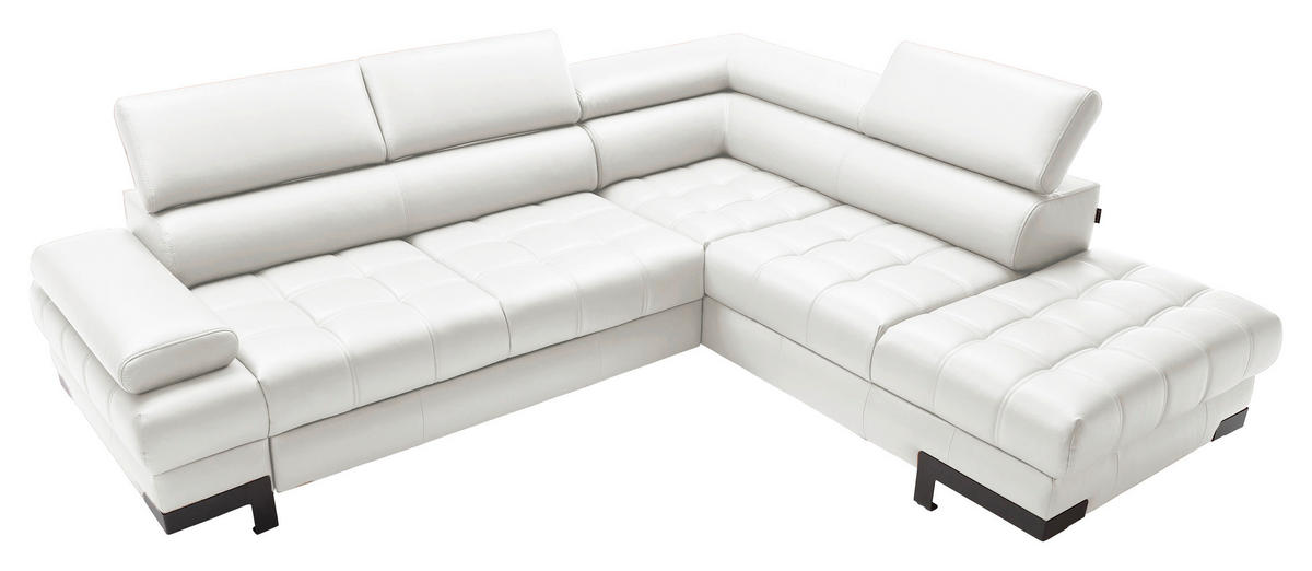 ECKSOFA in Echtleder Weiss  - noir/blanc, Modern, cuir/métal (263/223cm) - Welnova