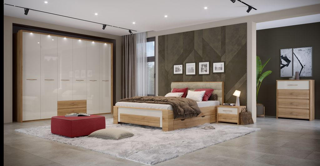 POSTELJA   x  , tekstil, leseni material bež  - barva oreha/bež, Design, tekstil/leseni material (186/100/221cm) - Hom`in