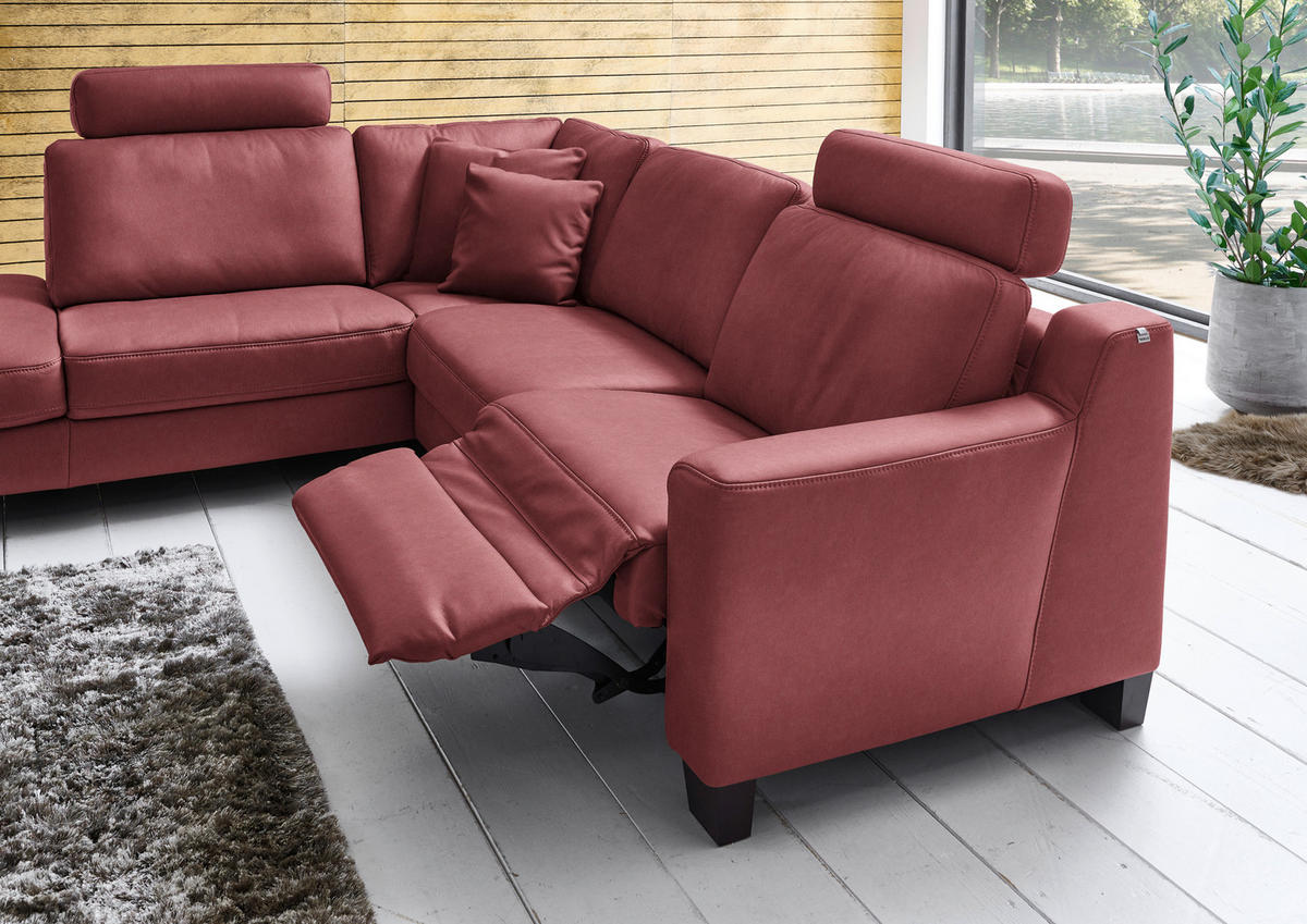 ECKSOFA in Echtleder Dunkelrot  - Eichefarben/Dunkelrot, Design, Leder/Holz (235/259cm) - Valdera