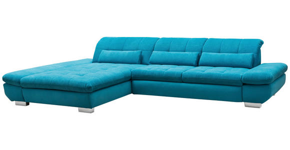 ECKSOFA Türkis Mikrofaser Kopfteilverstellung  - Türkis/Schwarz, Design, Textil/Metall (204/341cm) - Xora