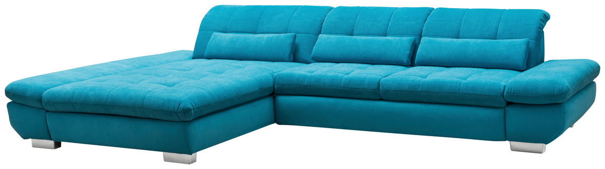 ECKSOFA Türkis Mikrofaser Kopfteilverstellung  - Türkis/Schwarz, Design, Textil/Metall (204/341cm) - Xora