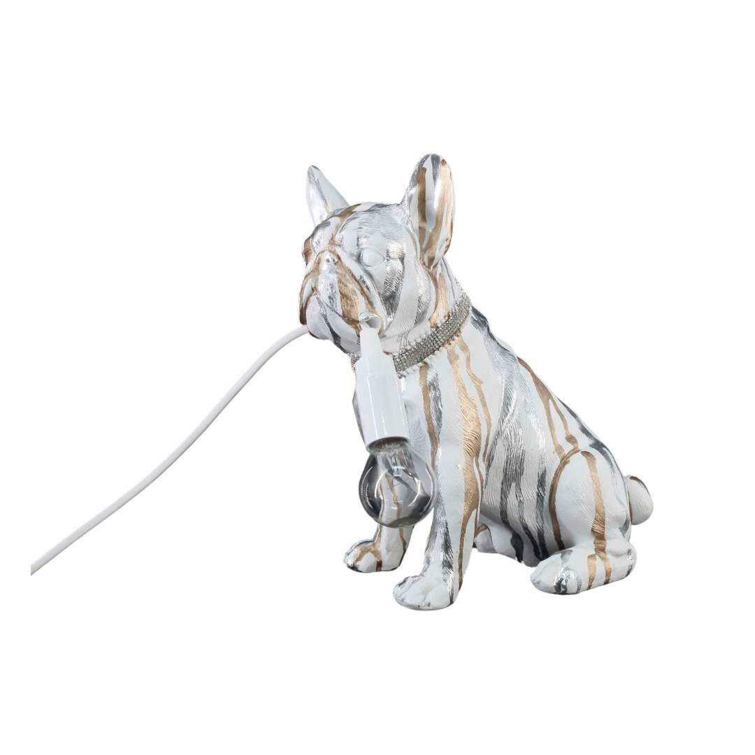 DECORAȚIUNE BULLDOG - argintiu/alb, Basics, plastic/textil (25/15/29cm)