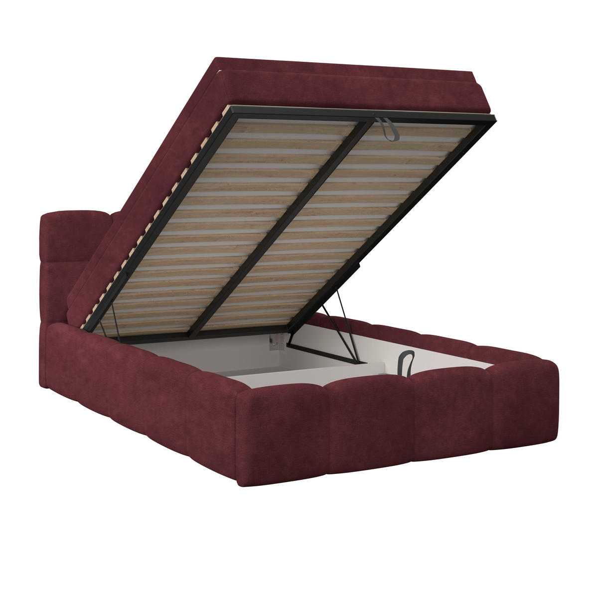 POLSTERBETT 140/200 cm,  in Bordeaux, Matratze, Bettkasten, H3 = fest  - Bordeaux/Schwarz, Trend, Kunststoff/Textil (140/200cm)