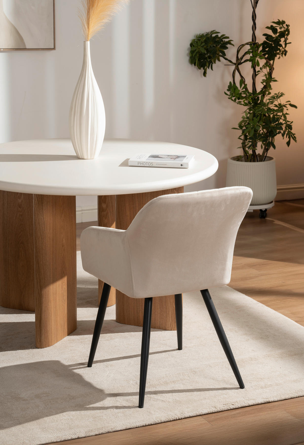 ARMLEHNSTUHL Eisen Samt  - Beige/Schwarz, Trend, Holz/Textil (55/84/60cm) - Livetastic