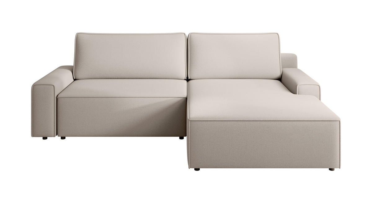 ECKSCHLAFSOFA CHALLANGE  mit Schlafen auf Sitzhöhe, Rücken echt, Armteil links, Armteil rechts Struktur Taupe  - Taupe/Schwarz, MODERN, Kunststoff/Textil (246/168cm) - Trendmanufaktur