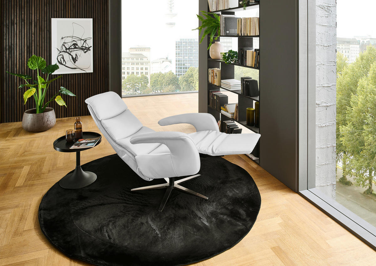 RELAXSESSEL in Leder Weiß  - Edelstahlfarben/Weiß, Design, Leder/Metall (76/119/86cm) - Dieter Knoll