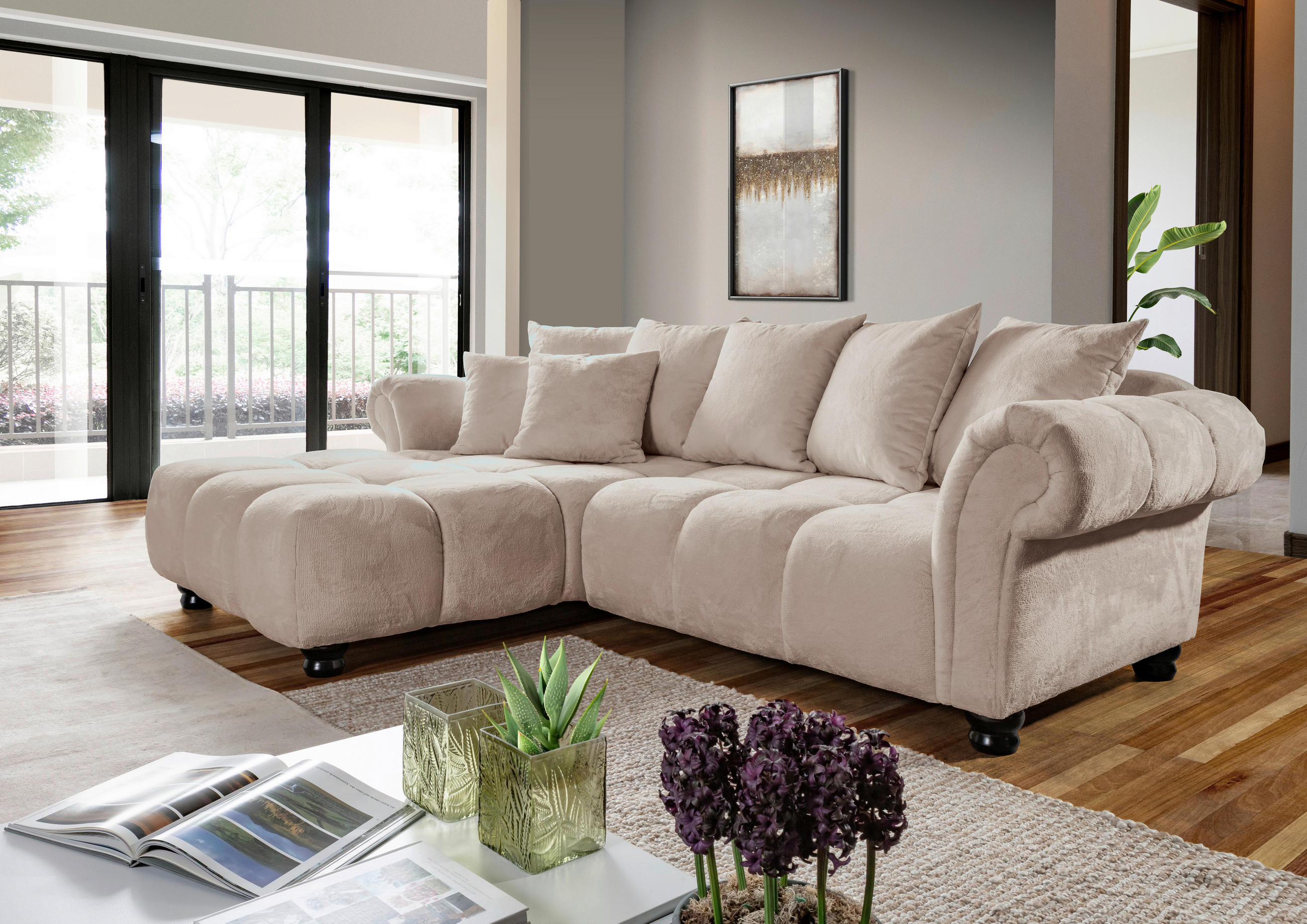 ECKSOFA Beige Plüsch  - Dunkelbraun/Beige, KONVENTIONELL, Holz/Textil (190/288cm) - Carryhome