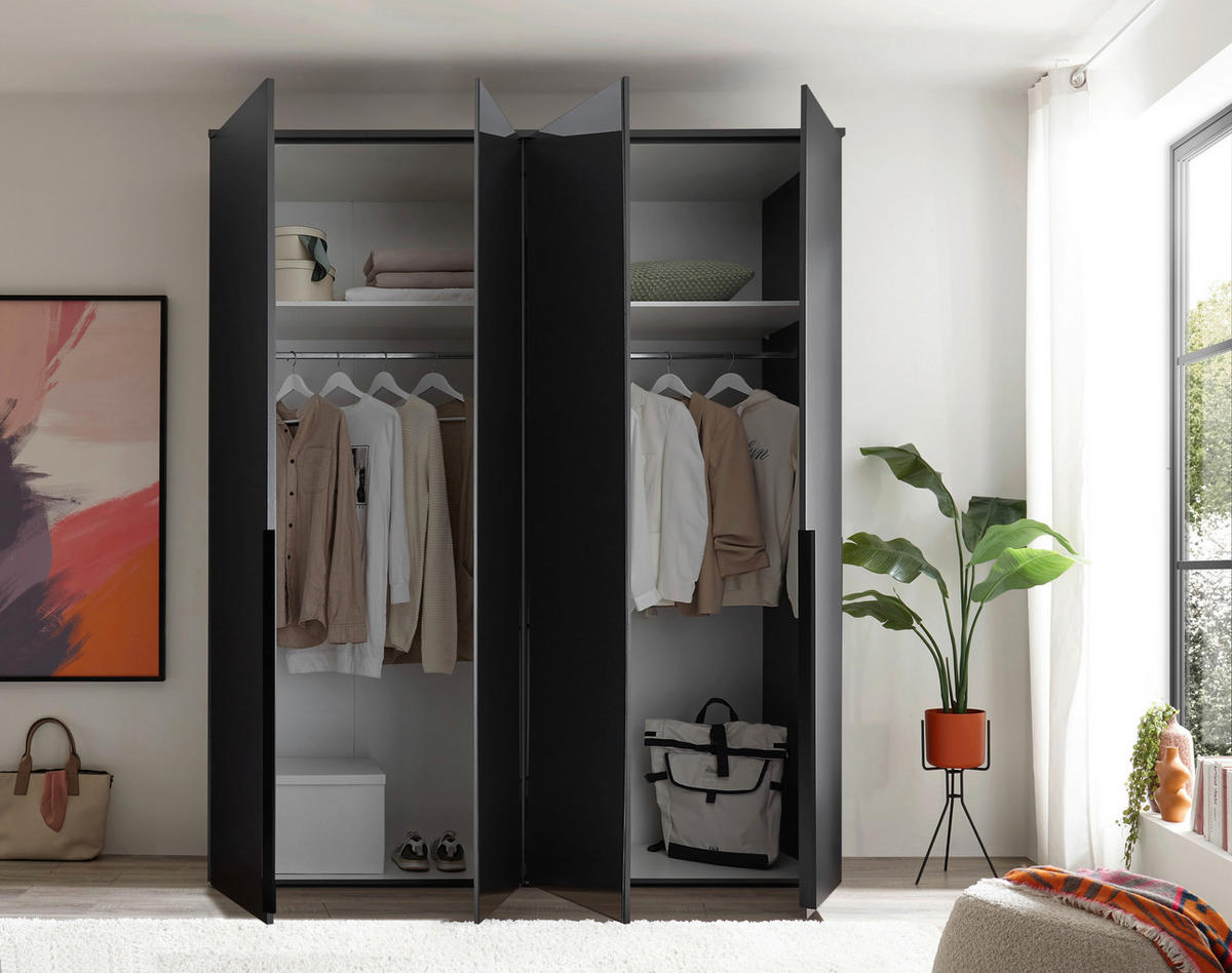 DREHTÜRENSCHRANK 180/225/52 cm 4-türig Graphitfarben  - Graphitfarben/Schwarz, MODERN, Glas/Holzwerkstoff (180/225/52cm) - MID.YOU