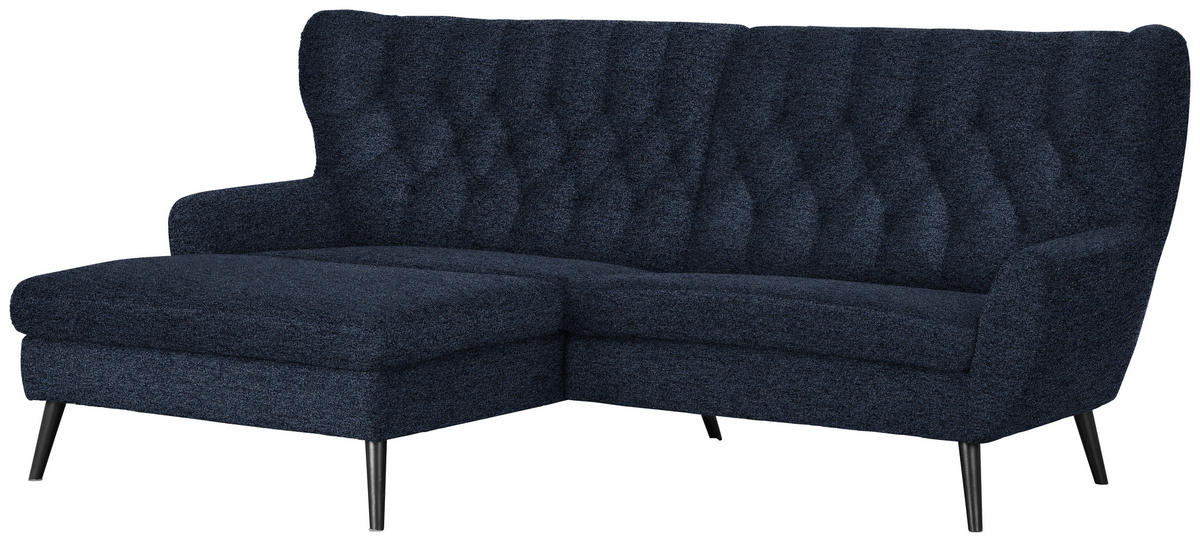 ECKSOFA in Flachgewebe Dunkelblau  165/237 cm  - Schwarz/Dunkelblau, Design, Holz/Textil (165/237cm) - Stylife