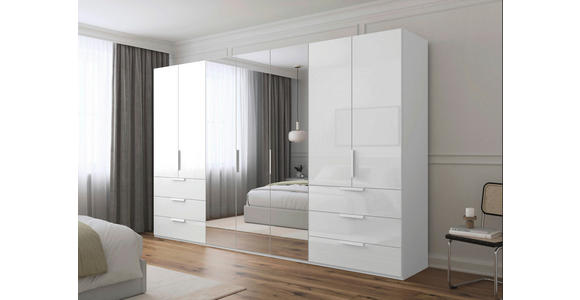 DREHTÜRENSCHRANK 350/235/61 cm,  in Weiß, 7-türig  - Weiß, Basics, Glas/Holzwerkstoff (350/235/61cm) - Novel