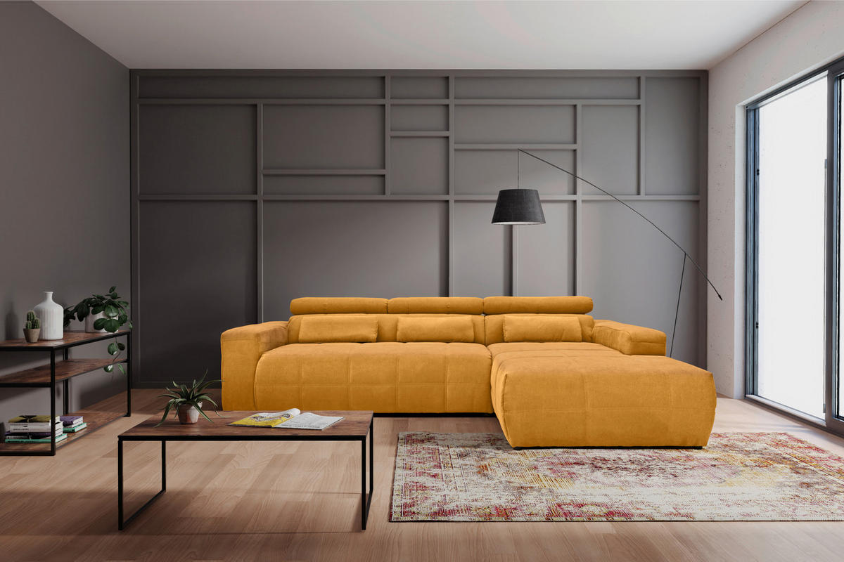 ECKSOFA Orange Mikrofaser  - Schwarz/Orange, Design, Kunststoff/Textil (285/175cm) - MID.YOU