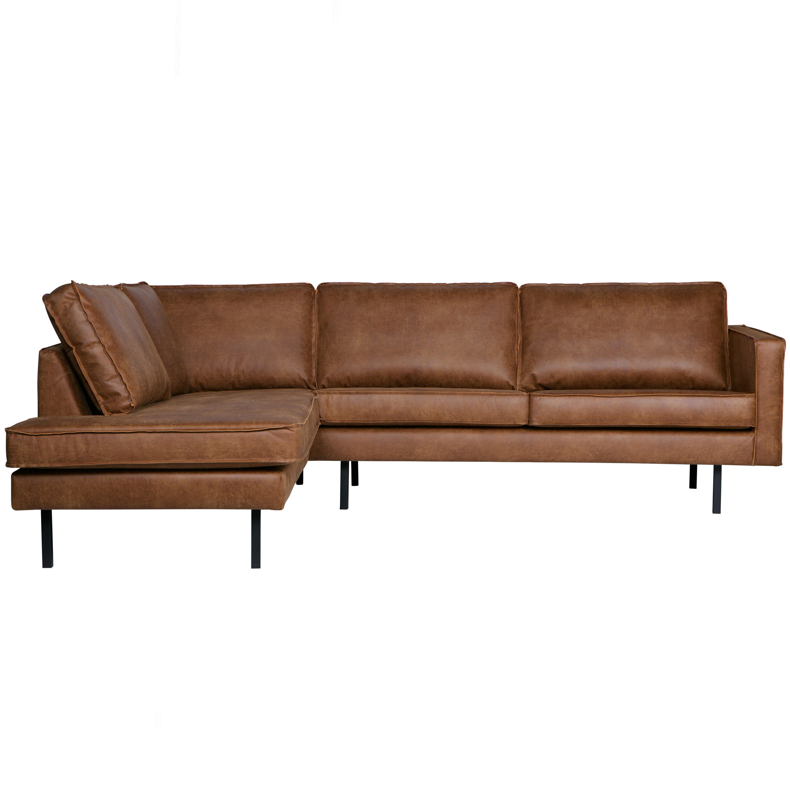 ECKSOFA Rodeo Cognac Echtleder  - Cognac/Schwarz, Design, Leder/Textil (213/266cm) - Livetastic
