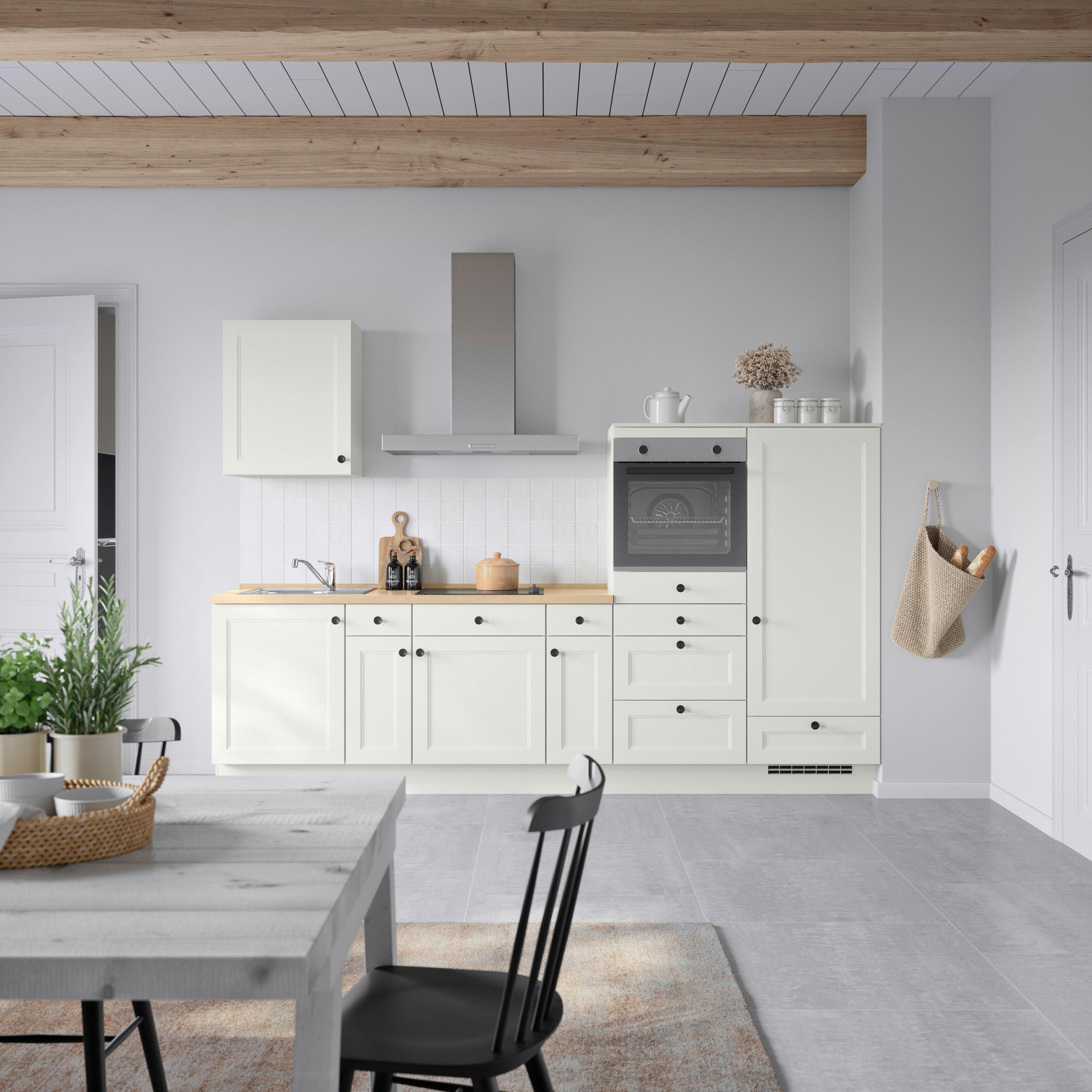 KÜCHENBLOCK 300 cm   in Weiß, Eichefarben  - Eichefarben/Schwarz, MODERN, Holzwerkstoff/Metall (300cm) - Nobilia