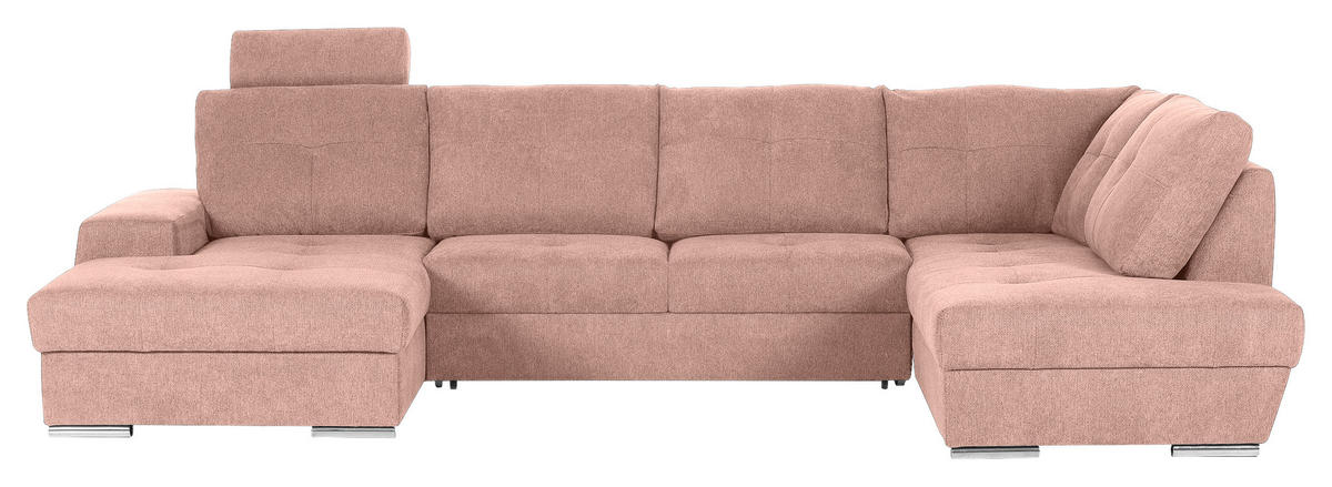WOHNLANDSCHAFT in Flachgewebe Altrosa  - Chromfarben/Altrosa, Konventionell, Kunststoff/Textil (180/338/217cm) - Hom`in