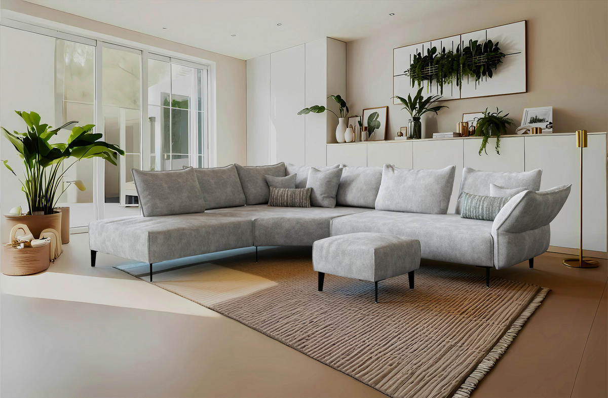 ECKSOFA  in Chenille, Flachgewebe Hellgrau  272/340 cm  - Hellgrau/Schwarz, MODERN, Textil/Metall (272/340cm) - W.Schillig