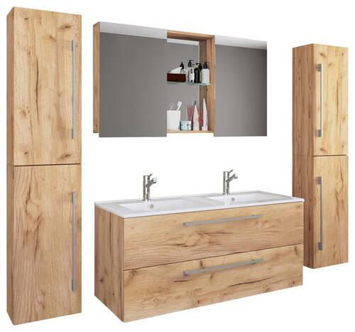 BADEZIMMER 5-teilig in 178 cm - Honigeiche/Alufarben, MODERN, Keramik/Holzwerkstoff (178cm) - MID.YOU