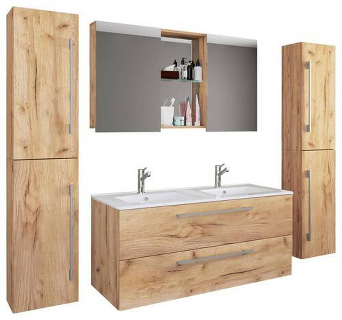BADEZIMMER 5-teilig  in 178 cm  - Honigeiche/Alufarben, MODERN, Keramik/Holzwerkstoff (178cm) - MID.YOU