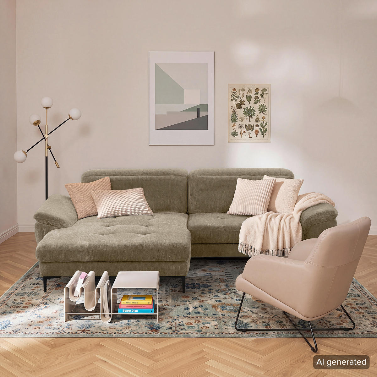ECKSOFA  Webstoff Taupe  - Taupe/Schwarz, Design, Textil/Metall (195/268cm) - Livetastic