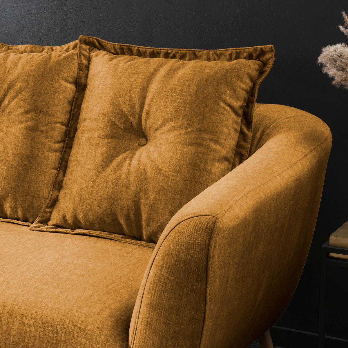 3-SITZER-SOFA in Velours Gelb  - Gelb/Buchefarben, Modern, Holz/Textil (236/94/103cm) - Livetastic