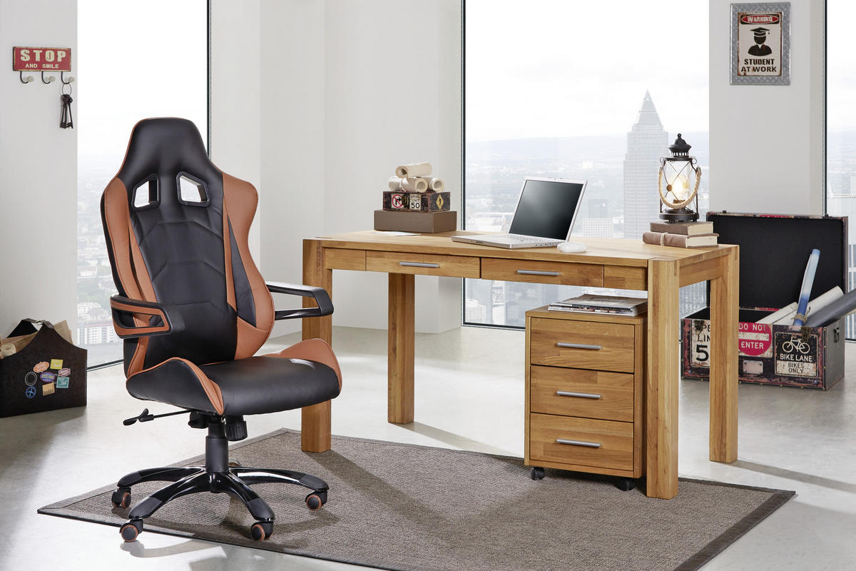 SCHREIBTISCH 140/70/76 cm  in Wildeiche  - Wildeiche/Alufarben, Natur, Holz/Kunststoff (140/70/76cm) - Linea Natura