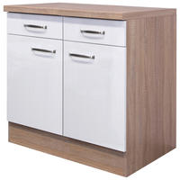 KÜCHENUNTERSCHRANK 80/86/60 cm  in Sonoma Eiche, Weiß Hochglanz  - Edelstahlfarben/Weiß Hochglanz, MODERN, Holzwerkstoff/Metall (80/86/60cm) - FlexWell