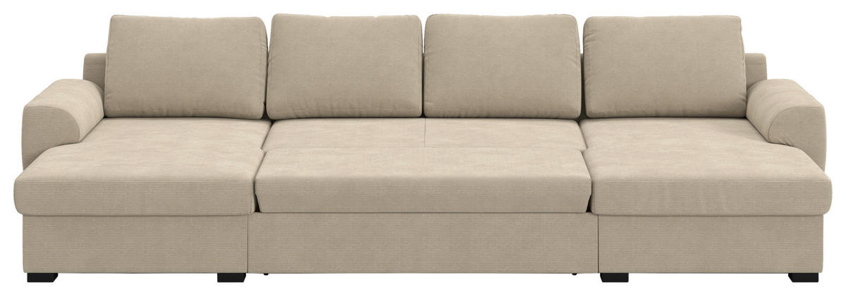 SJEDEĆA GARNITURA tekstil  smeđa   - smeđa/crna, Trend, tekstil/plastika (154/327/86cm) - MID.YOU