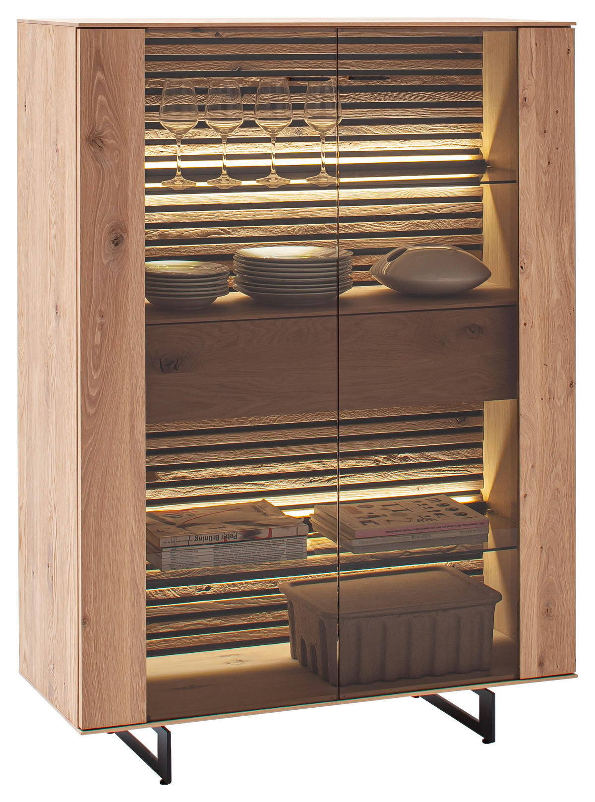 HIGHBOARD Eichefarben  106/138/44 cm  - Eichefarben/Anthrazit, Design, Glas/Holz (106/138/44cm) - Schöner Wohnen