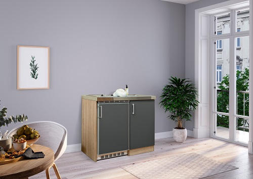 MINIKÜCHE 100 cm in Grau, Eichefarben - Edelstahlfarben/Eichefarben, MODERN, Kunststoff/Metall (100cm) - Respekta