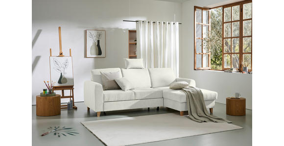 ECKSOFA Hellgrau Flachgewebe Bettkasten, Schlaffunktion, Rücken echt, Kopfstütze, Liegefläche im Originalstoff  - Buchefarben/Hellgrau, KONVENTIONELL, Holz/Textil (241/166cm) - Carryhome