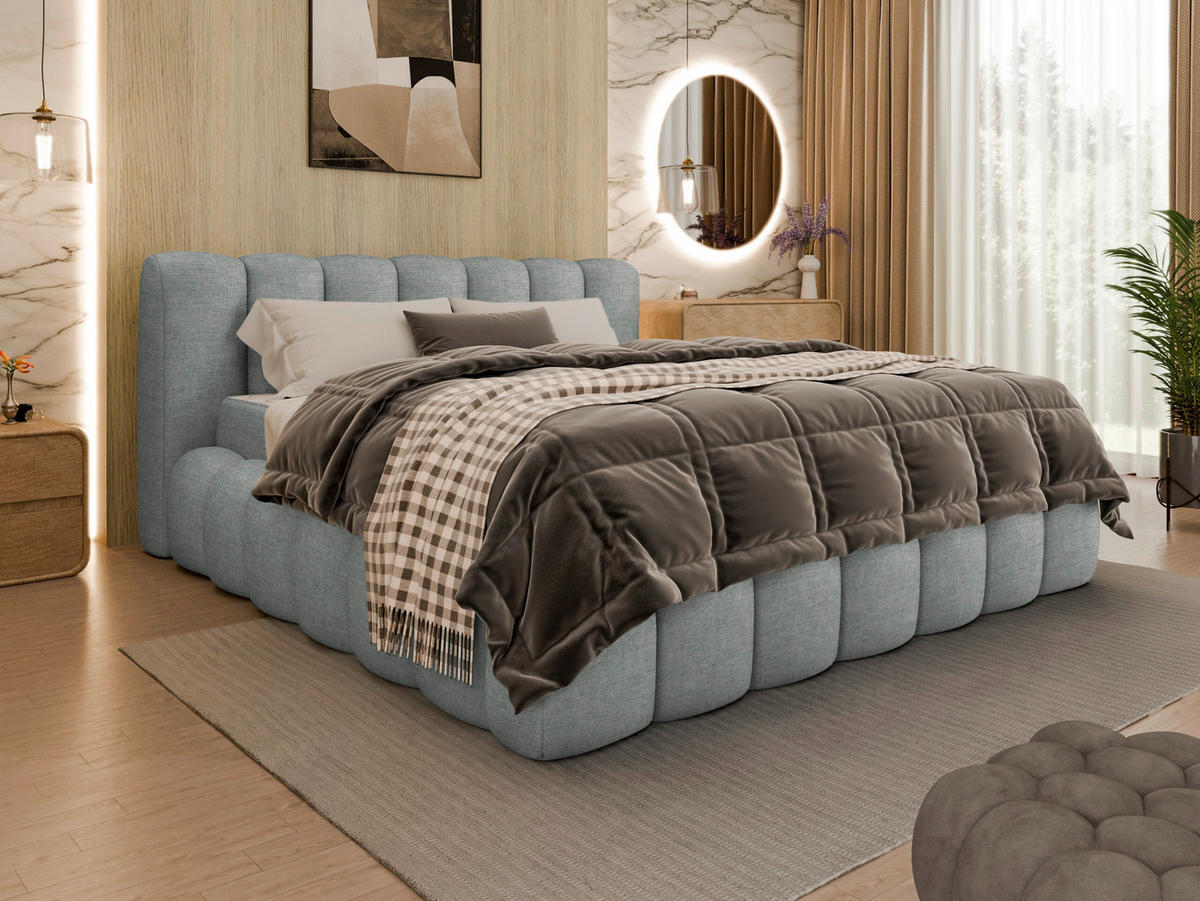 POLSTERBETT Lattenrost, Bettkasten Grau 160/200 cm  - Birkefarben/Schwarz, Trend, Holz/Kunststoff (160/200cm) - Esposa