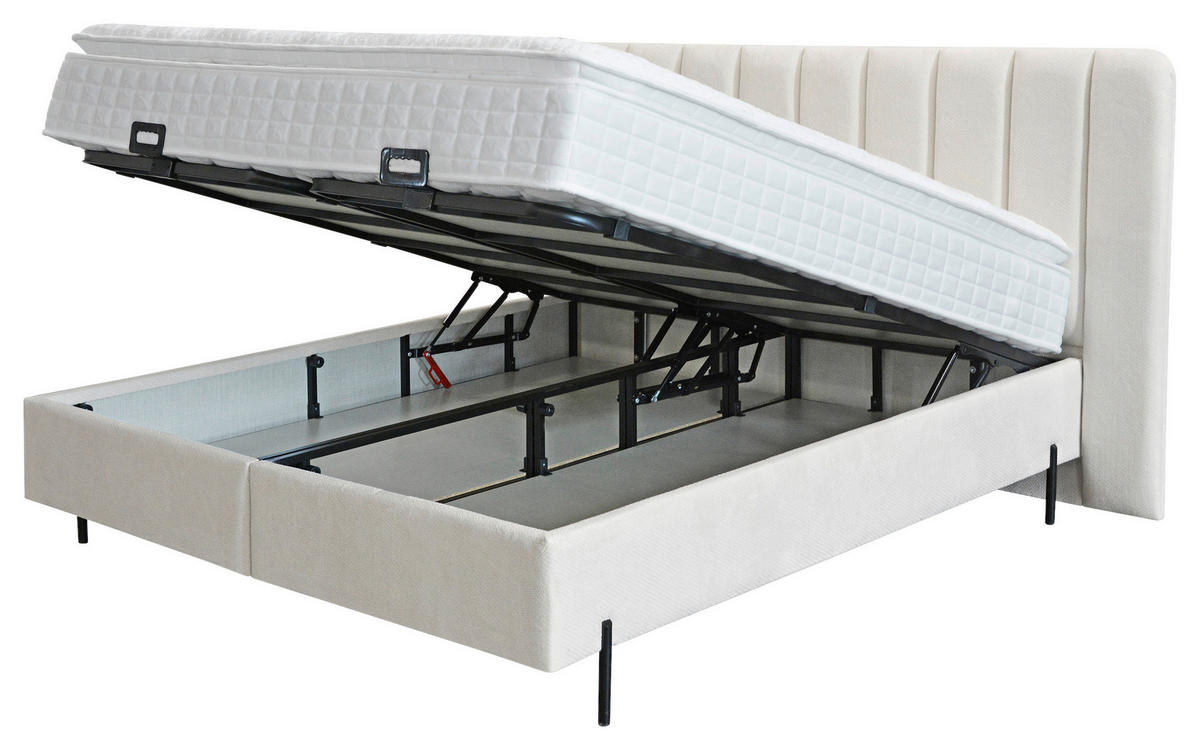 POSTELJA Z VZMETNICO 160 cm   x 200 cm  , kovina, tekstil, leseni material bež  - črna/bež, Moderno, kovina/tekstil (160/200cm) - Hom`in