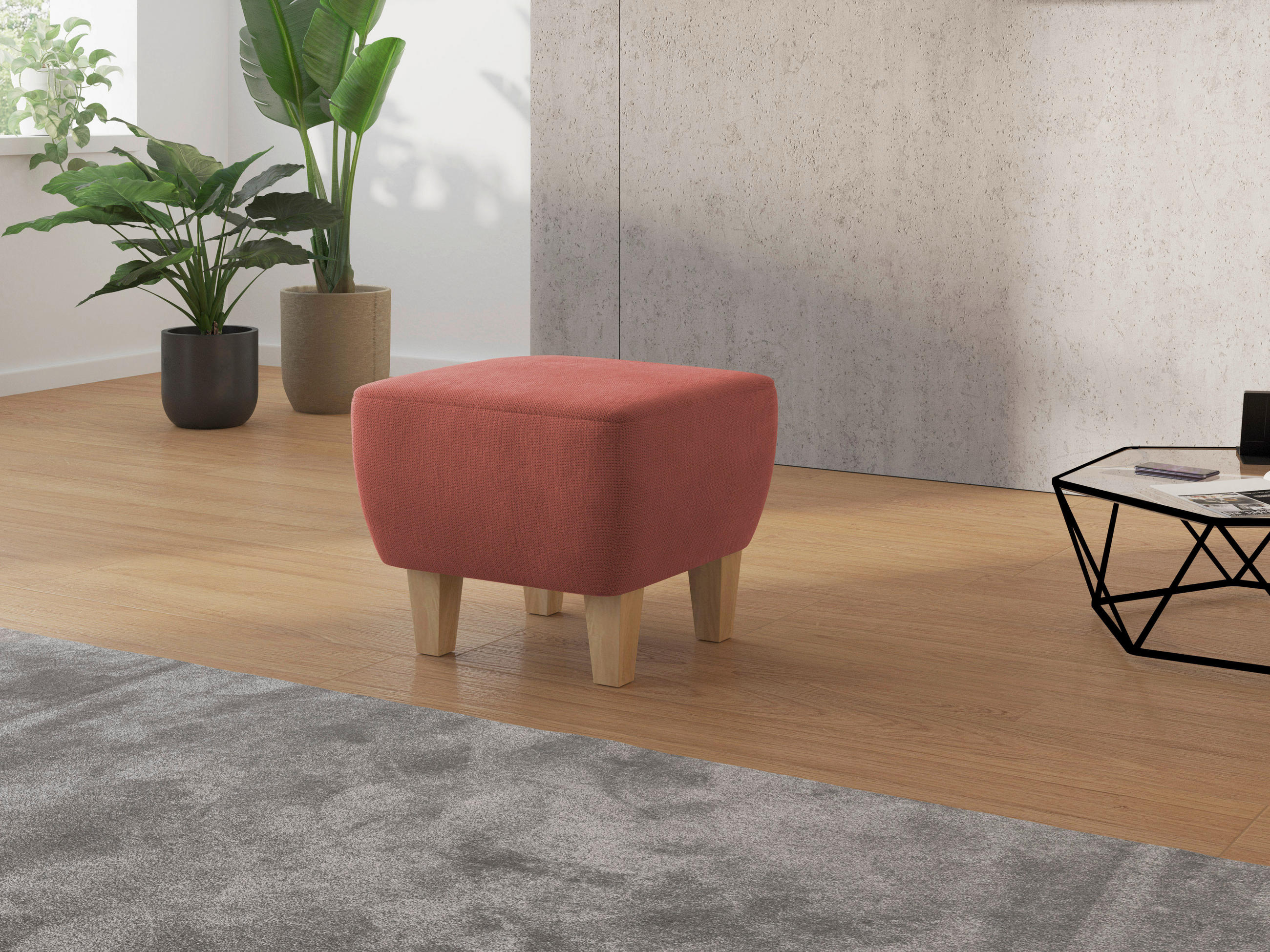 HOCKER in Textil Kirschrot  - Eichefarben/Kirschrot, KONVENTIONELL, Holz/Textil (56/46/56cm) - Sit & More