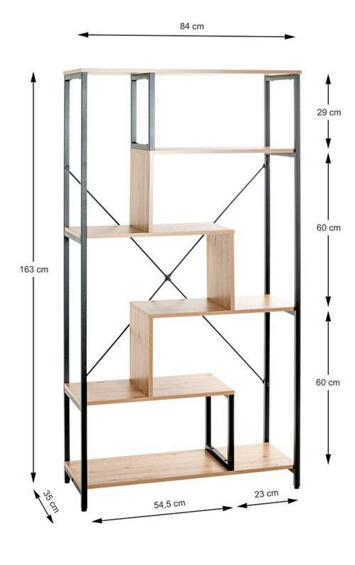 REGAL Schwarz, Eichefarben  - Eichefarben/Schwarz, Design, Holzwerkstoff/Metall (84/163/35cm)