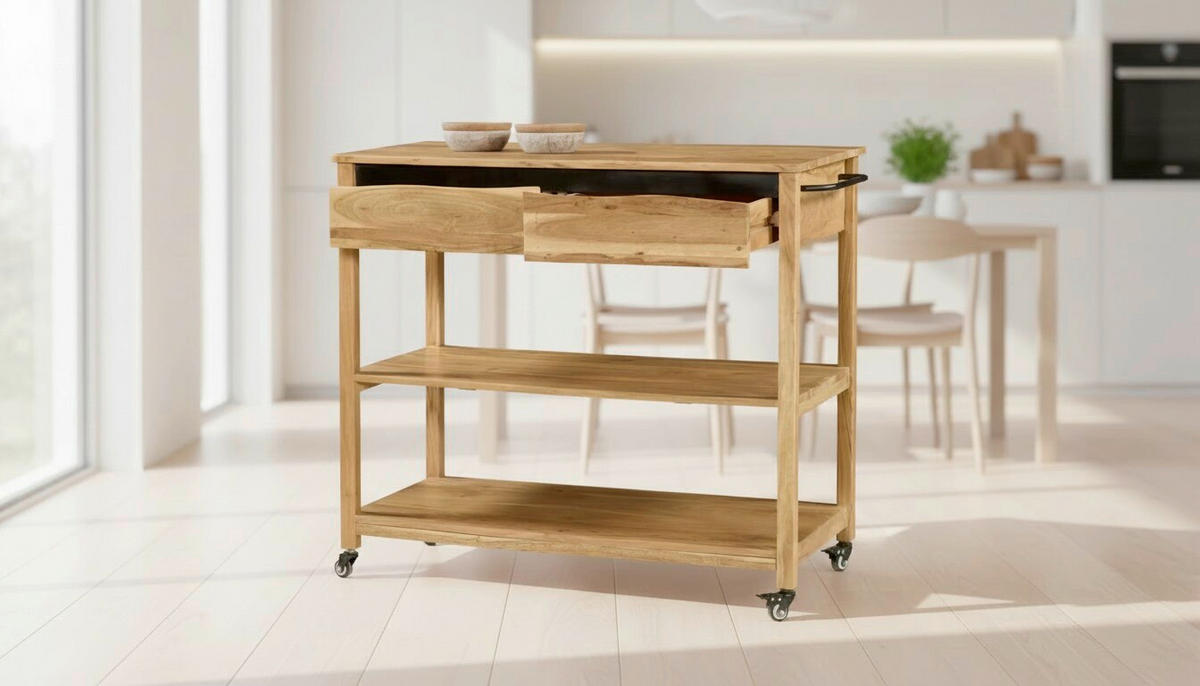 SERVIRNI VOZIČEK   100/90/48 cm           - črna/barve akacije, Natur, kovina/umetna masa (100/90/48cm) - Livetastic