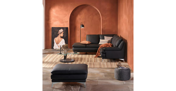 ECKSOFA Schwarz Echtleder  - Chromfarben/Schwarz, Design, Leder/Metall (224/252cm) - Novel
