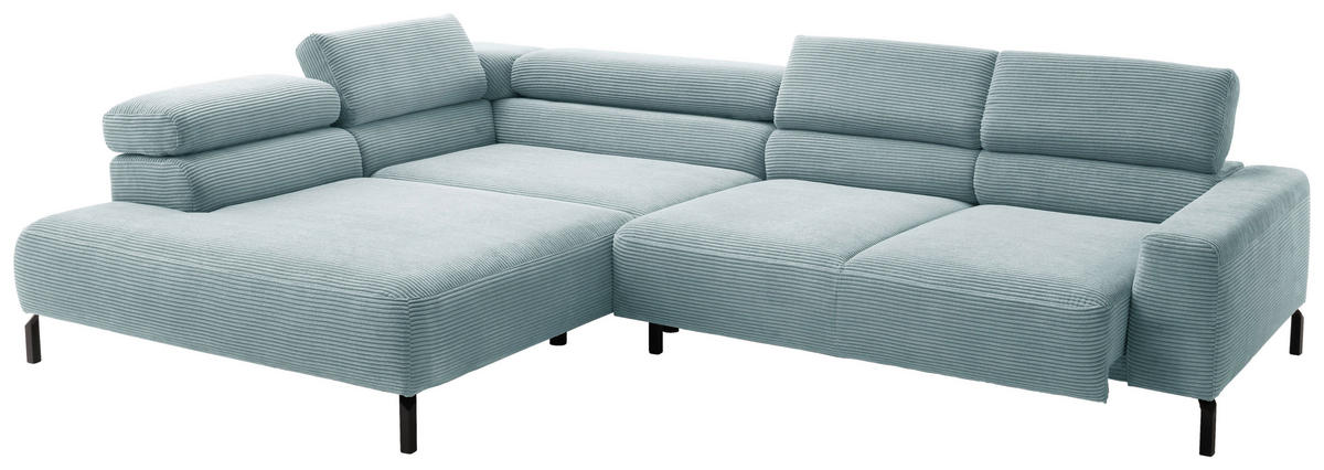 ECKSOFA inkl. Funktion in Cord Hellblau  - Schwarz/Hellblau, Modern, Textil/Metall (219/309cm) - Pure Home Lifestyle