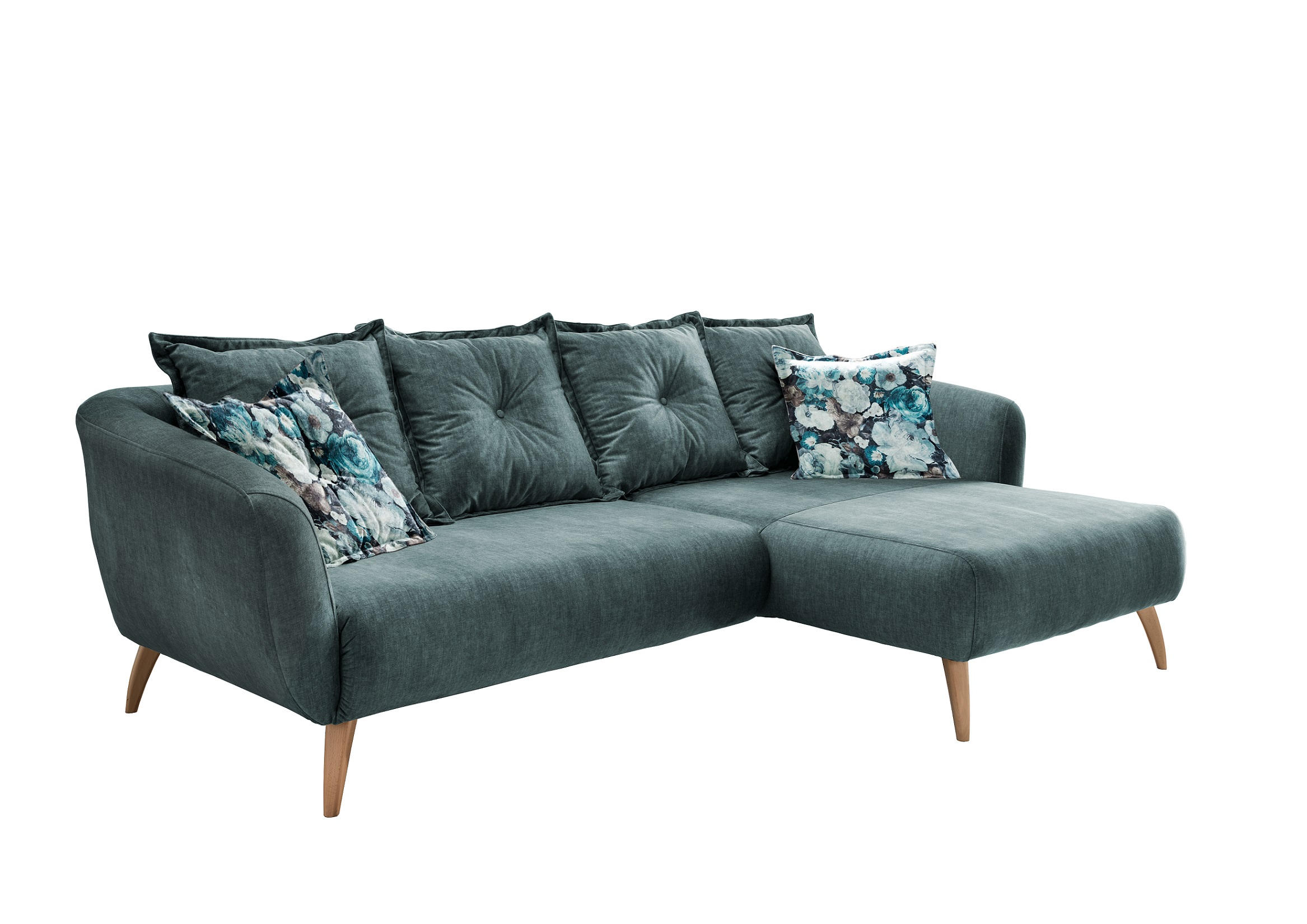 ECKSOFA in Velours Blau, Multicolor  - Blau/Buchefarben, Modern, Holz/Textil (277/162cm) - Livetastic