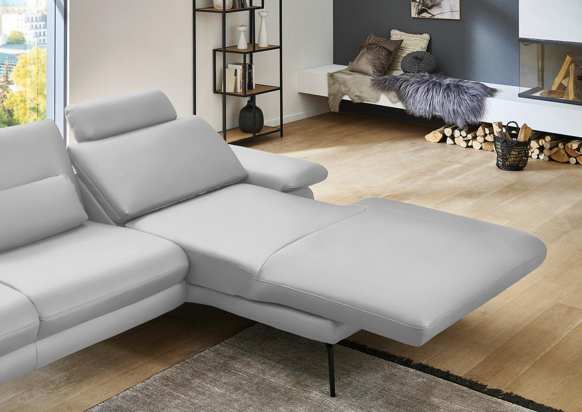 ECKSOFA in Echtleder Weiss  - Weiss/Schwarz, Design, Leder/Metall (310/180cm) - Dieter Knoll